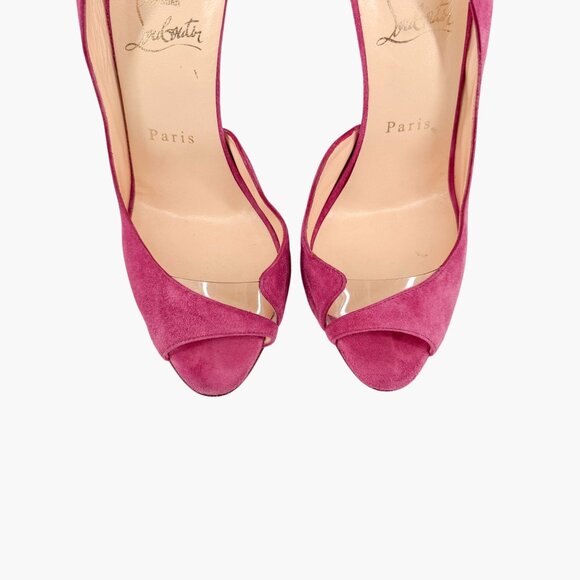 Christian Louboutin Deepik 120 Pumps EU 37.5 US 7.5 Pink Suede Wiggle Heel Shoe - Picture 3 of 11